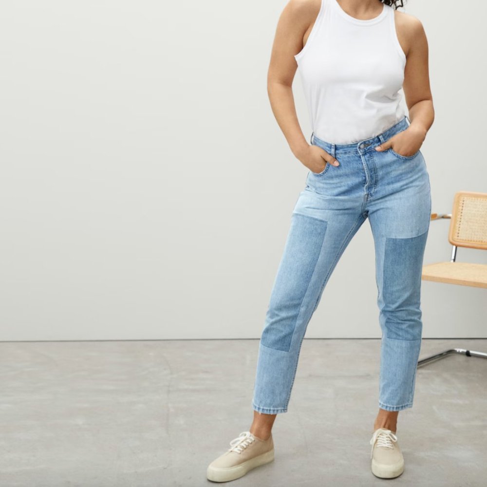 Everlane The Curvy ’90s Cheeky Jeans high rise patch straight leg 29 or 30 crop